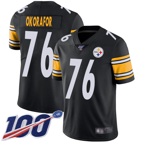 Men Pittsburgh Steelers Football #76 Limited Black Chukwuma Okorafor Home 100th Season Vapor Untouchable Nike NFL Jersey